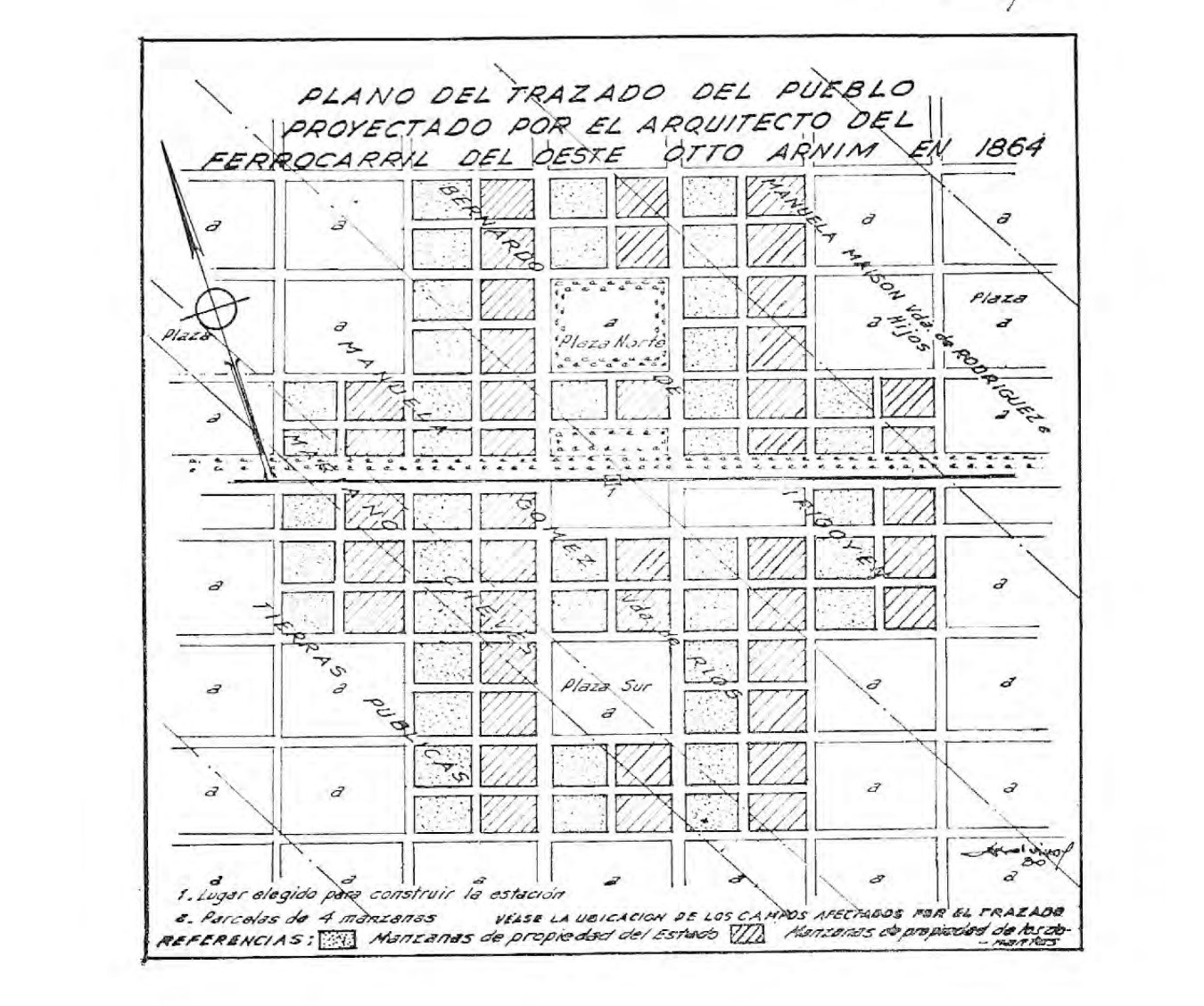 Plano del trazado del pueblo | Otto Arnim 1864.